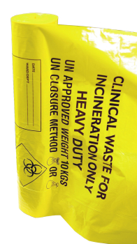 Yellow Clinical Waste Sacks on a roll