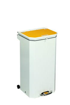 White Stainless Steel Waste Pedal Bin 70l Yellow Lid