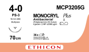 Sutures - Monocryl Plus 4/0 70cm MCP3205G (formerly W3205) x12
