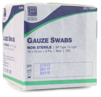 Blue Gauze Swabs 8ply 10x10cm Non Sterile