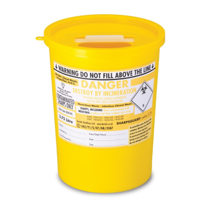 Sharps Bin 3.75 Litre - Yellow Lid