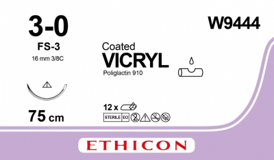 Vicryl 3/8 Circle 16mmx75mm x 3/0 Violet W9444