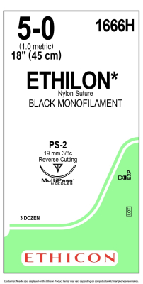Sutures - Ethilon - W1666H (5/0) x 36