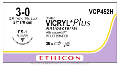 Sutures - Vicryl - W9388 (3/0 coated curved reverse cutting) x 12