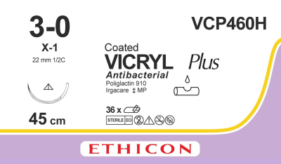 Sutures - Vicryl Plus 3-0 45cm VCP460H (formerly W9472) x36